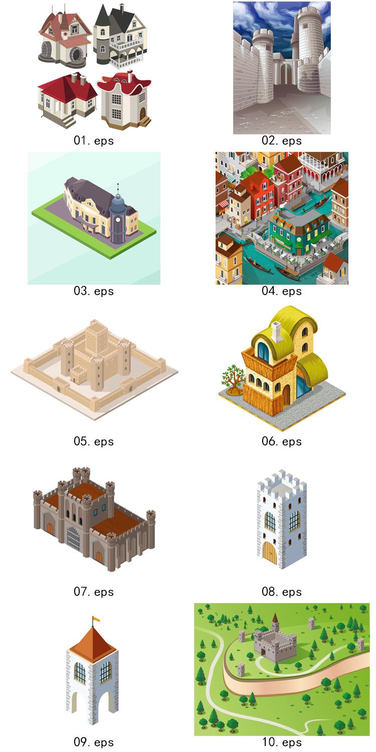 欧式古代建筑 城堡 2.5D等距  AI矢量图形设计文件素材 第2张