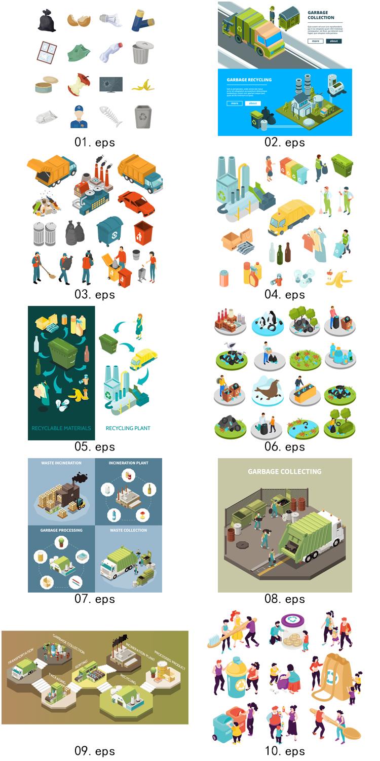 2.5D等距卡通垃圾分类处理可循环利用环保AI矢量图形设计素材 第3张