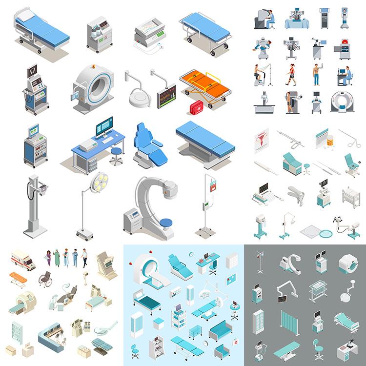 医疗设备图标 扁平化卡通医院医用机械仪器 AI格式矢量设计素材 第1张