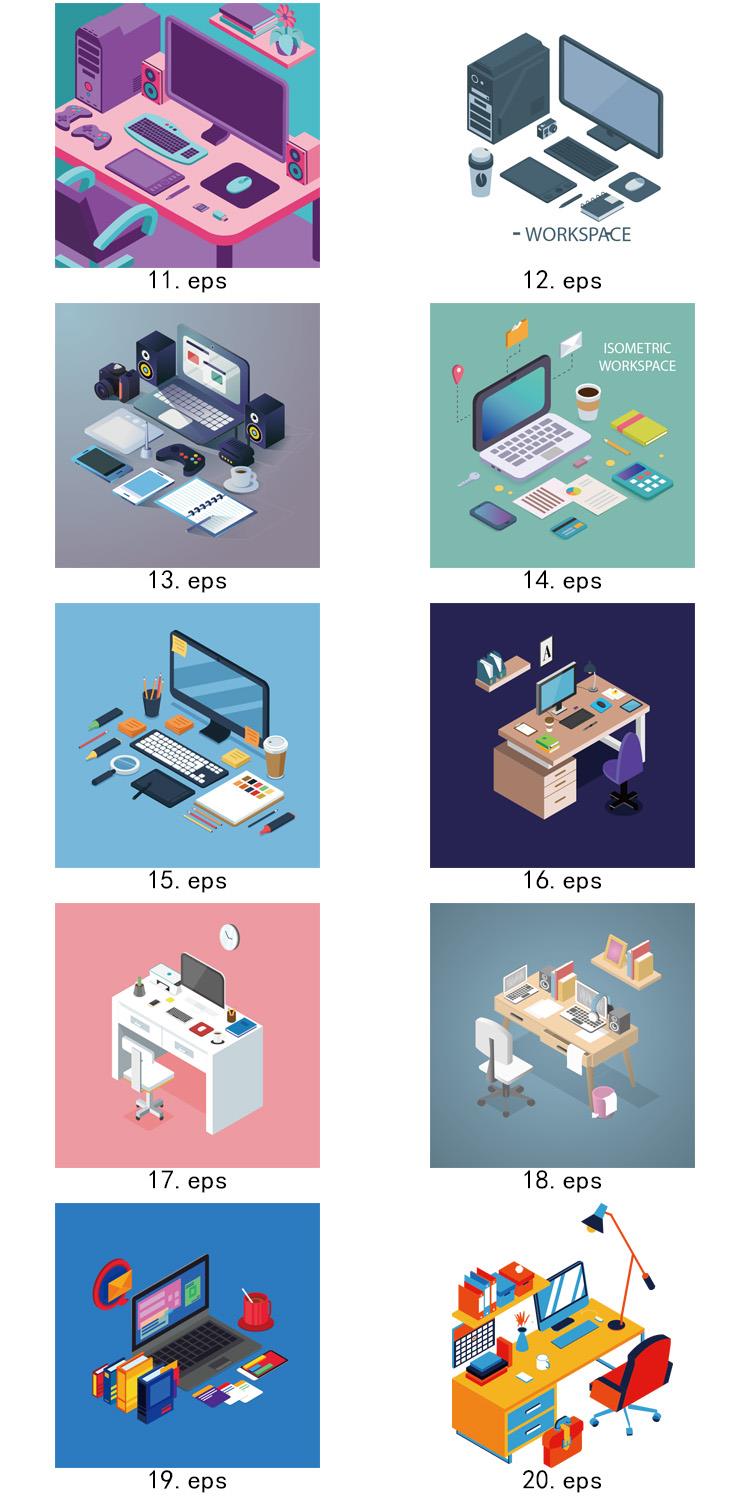 2.5D等距 电脑 办公桌  ai矢量图形设计文件素材 第4张