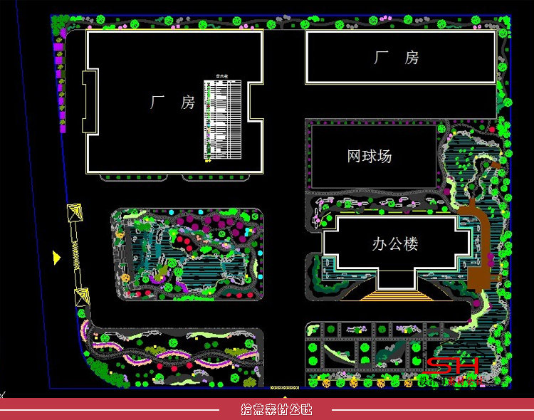 工业厂房区物流仓储产业园景观绿化设计CAD总平面布置施工图案例 第7张