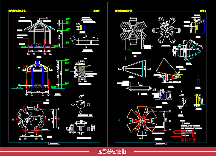 园林庭院户外景观亭保安亭花架廊架长廊亭子CAD施工图详图纸设计 第4张