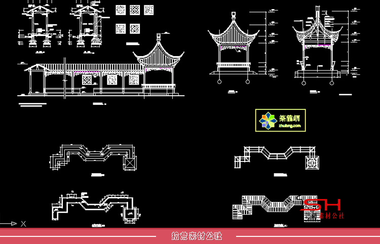 园林庭院户外景观亭保安亭花架廊架长廊亭子CAD施工图详图纸设计 第15张