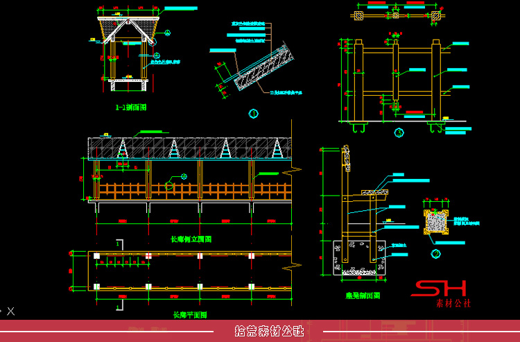 园林庭院户外景观亭保安亭花架廊架长廊亭子CAD施工图详图纸设计 第12张