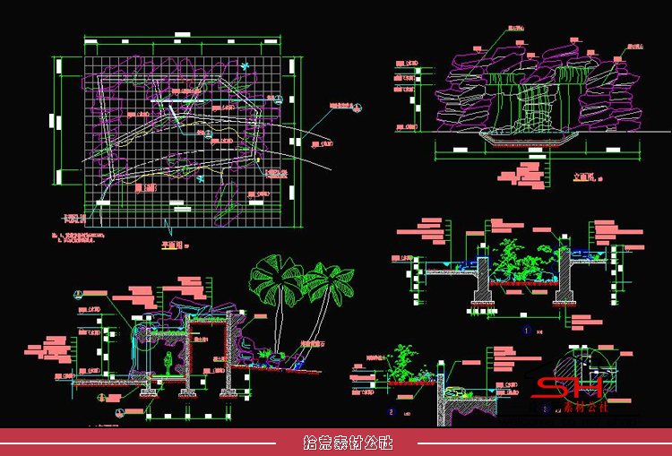 苏州古典园林庭院景观设计CAD平面图假山置石流水CAD施工详图素材 第11张