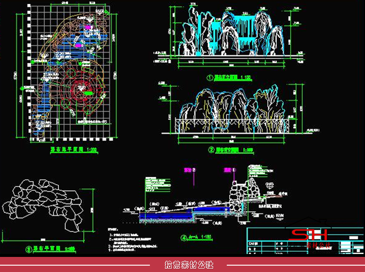 苏州古典园林庭院景观设计CAD平面图假山置石流水CAD施工详图素材 第16张