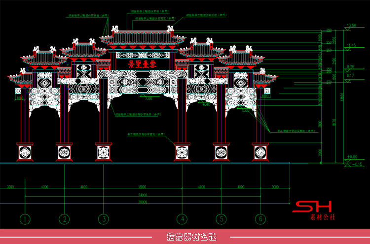 园林景观古建仿古牌楼牌坊大门拱门入口CAD建筑设计施工大样详图 第2张