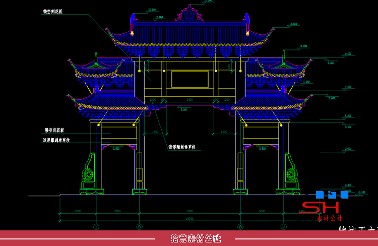 园林景观古建仿古牌楼牌坊大门拱门入口CAD建筑设计施工大样详图 第5张