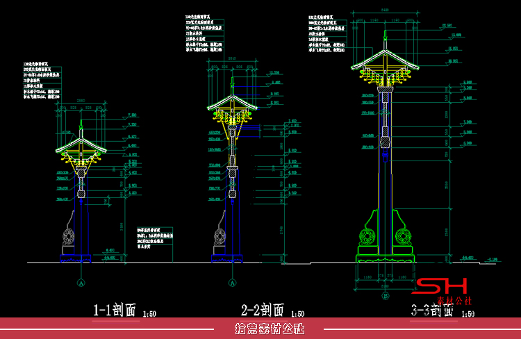 园林景观古建仿古牌楼牌坊大门拱门入口CAD建筑设计施工大样详图 第6张