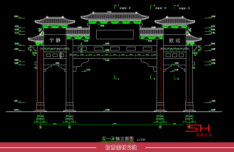 园林景观古建仿古牌楼牌坊大门拱门入口CAD建筑设计施工大样详图 第9张