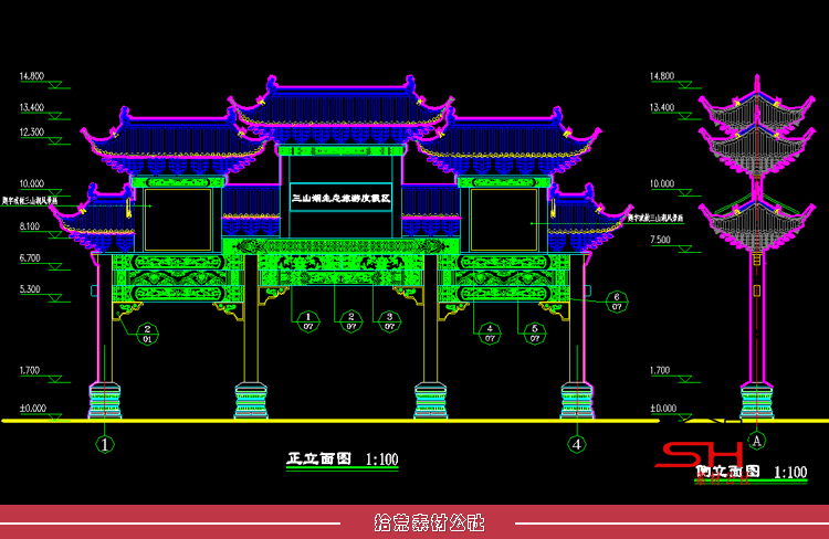 园林景观古建仿古牌楼牌坊大门拱门入口CAD建筑设计施工大样详图 第10张