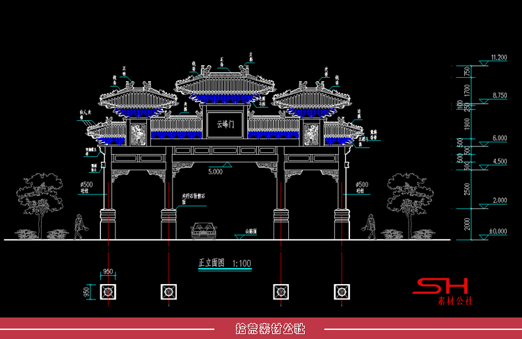 园林景观古建仿古牌楼牌坊大门拱门入口CAD建筑设计施工大样详图 第12张