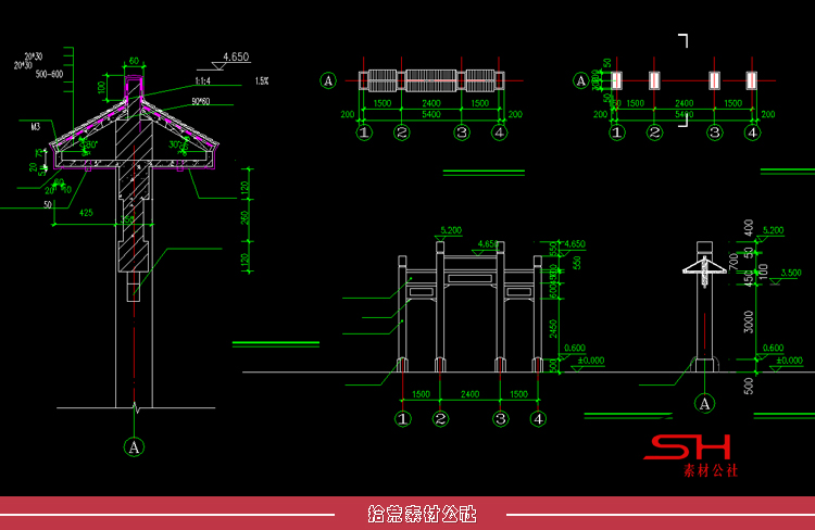 园林景观古建仿古牌楼牌坊大门拱门入口CAD建筑设计施工大样详图 第16张