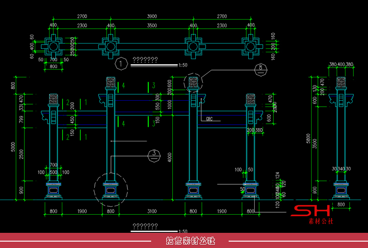 园林景观古建仿古牌楼牌坊大门拱门入口CAD建筑设计施工大样详图 第19张