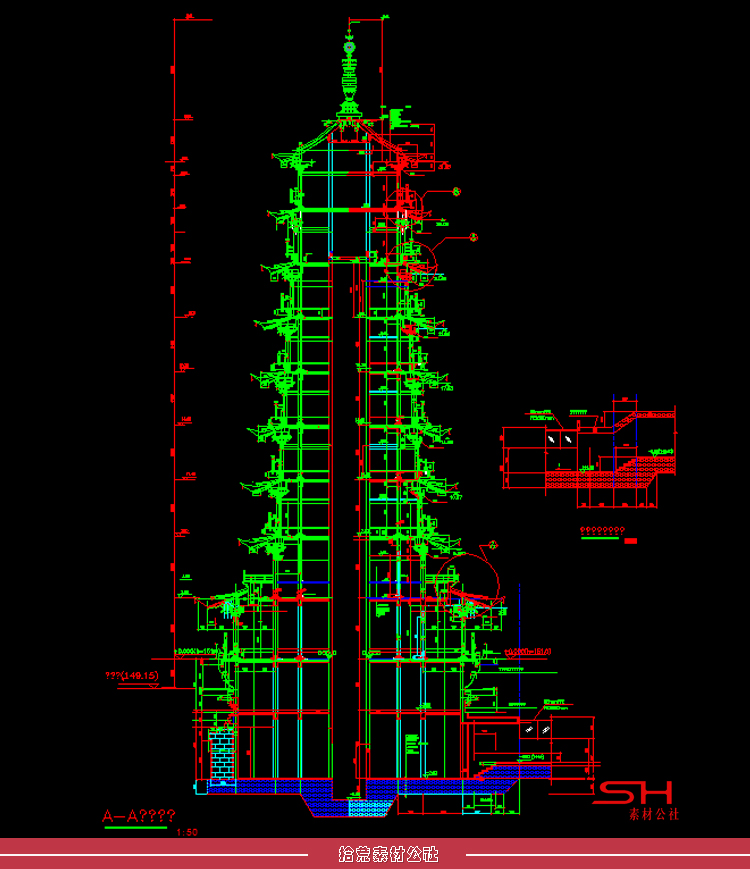 园林古建古塔塔楼宝塔寺庙佛塔建筑设计CAD施工大样详图素材素材 第2张