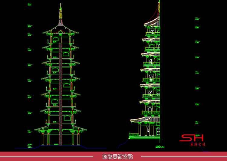 园林古建古塔塔楼宝塔寺庙佛塔建筑设计CAD施工大样详图素材素材 第5张