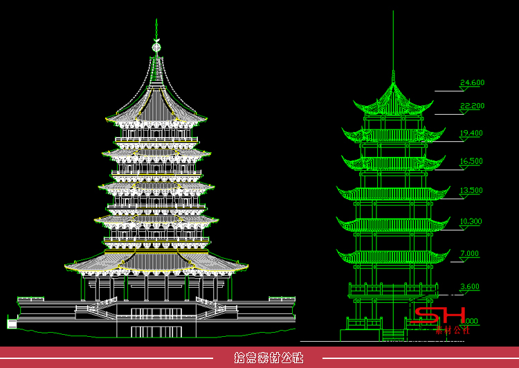 园林古建古塔塔楼宝塔寺庙佛塔建筑设计CAD施工大样详图素材素材 第12张