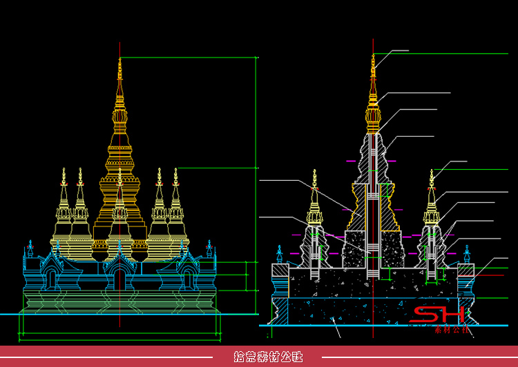 园林古建古塔塔楼宝塔寺庙佛塔建筑设计CAD施工大样详图素材素材 第15张