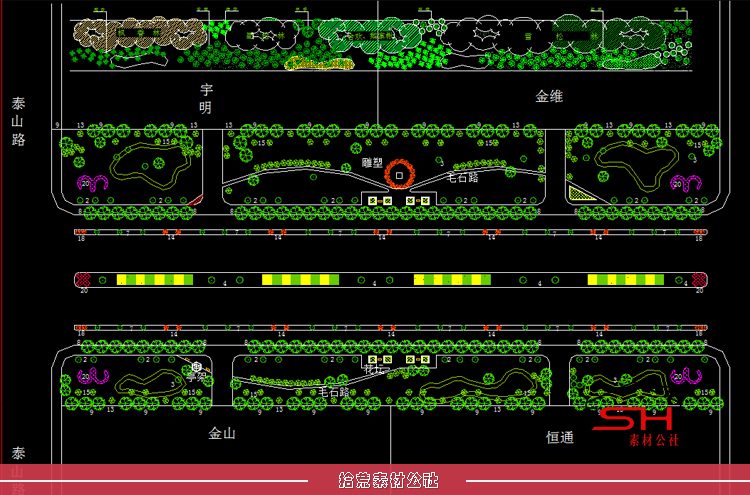 城市市政公园道路景观设计绿化种植CAD施工图平面面节点详图素材 第17张