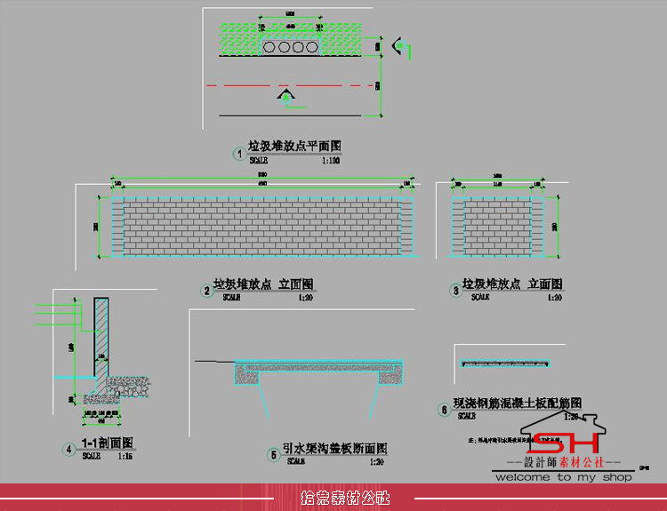 室内外园林景观小品垃圾桶垃圾箱CAD节点大样详图施工图设计素材 第2张