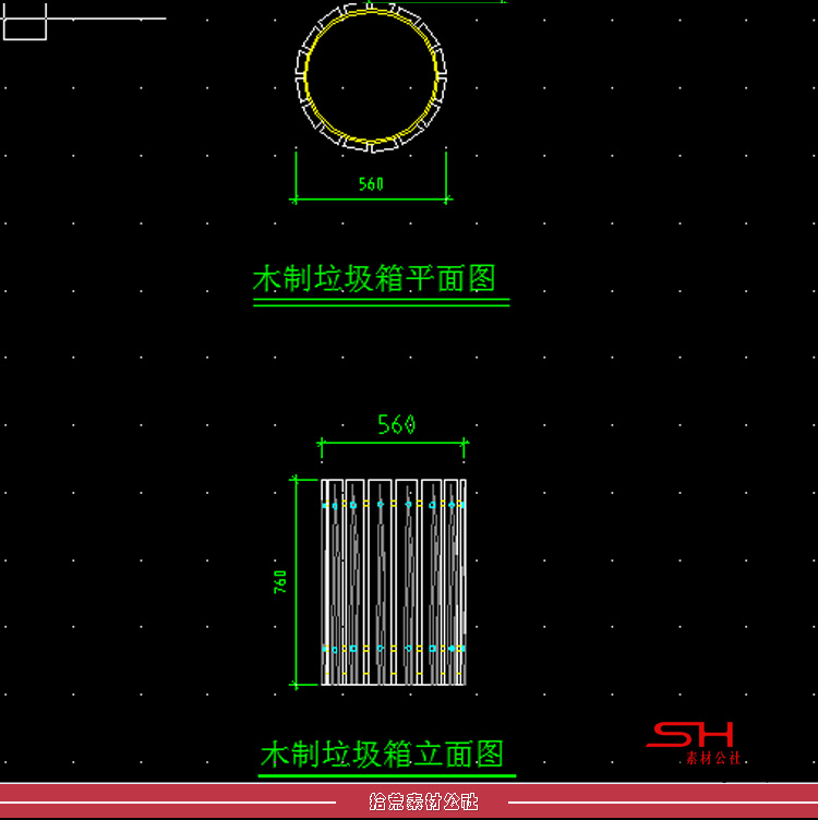 室内外园林景观小品垃圾桶垃圾箱CAD节点大样详图施工图设计素材 第6张