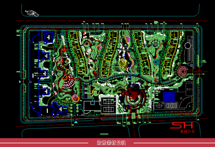 住宅小区市政公园广场道路景观绿化植物配置设计CAD总平面图素材 第4张