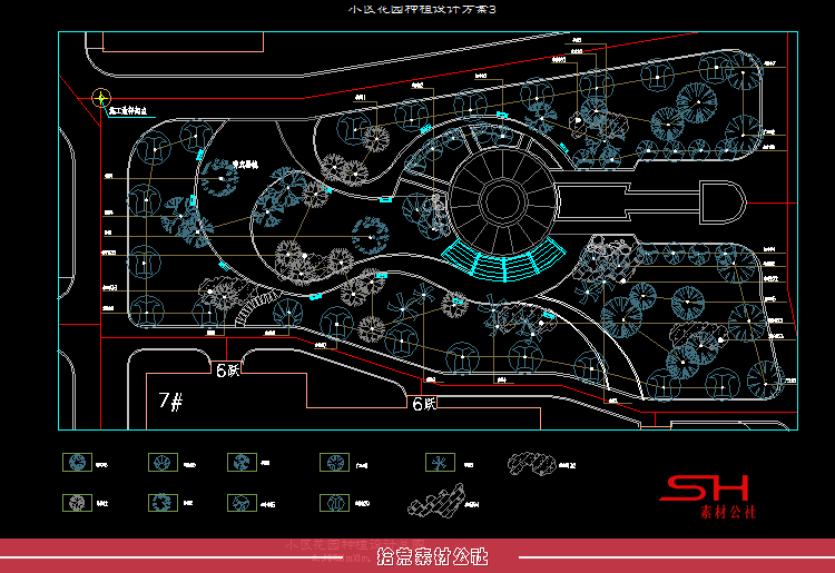 住宅小区市政公园广场道路景观绿化植物配置设计CAD总平面图素材 第5张