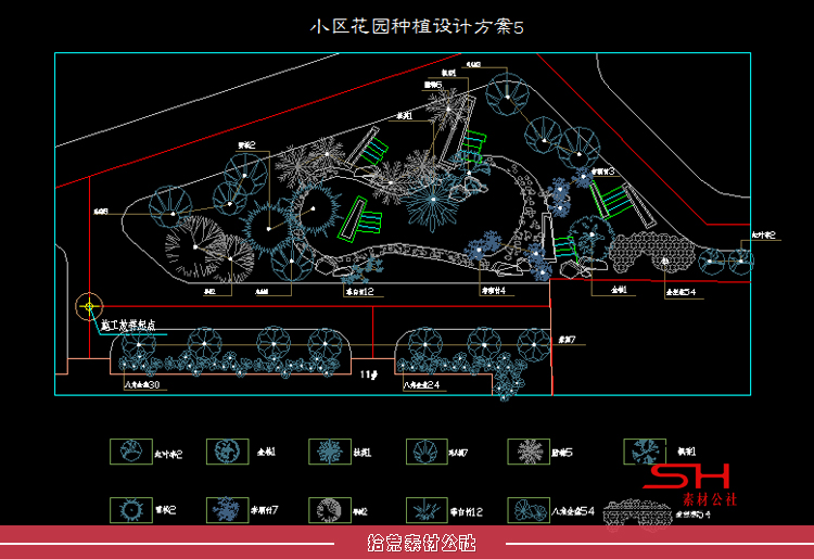 住宅小区市政公园广场道路景观绿化植物配置设计CAD总平面图素材 第7张