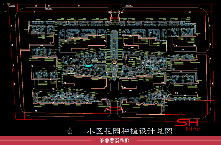 住宅小区市政公园广场道路景观绿化植物配置设计CAD总平面图素材 第8张