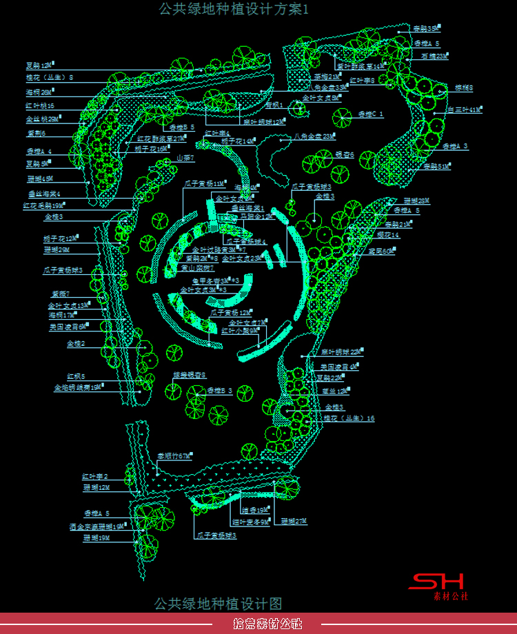 住宅小区市政公园广场道路景观绿化植物配置设计CAD总平面图素材 第10张