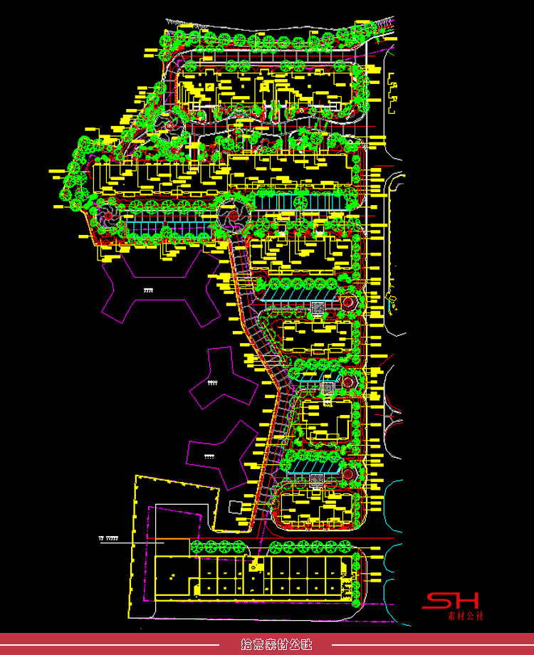 住宅小区市政公园广场道路景观绿化植物配置设计CAD总平面图素材 第11张