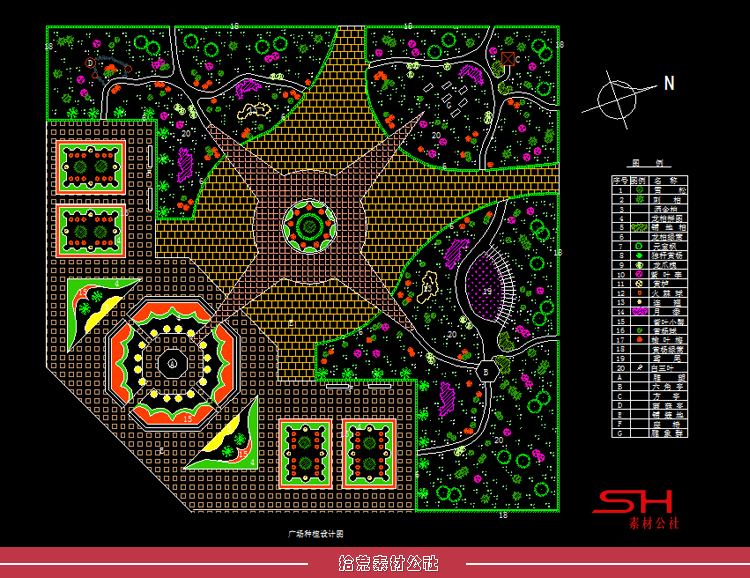 住宅小区市政公园广场道路景观绿化植物配置设计CAD总平面图素材 第15张