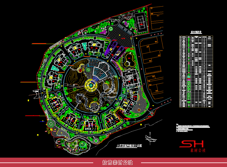 住宅小区市政公园广场道路景观绿化植物配置设计CAD总平面图素材 第17张