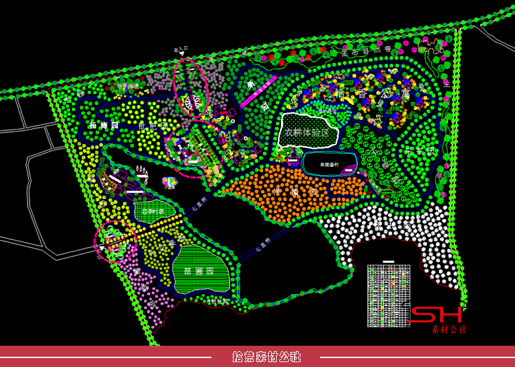 旅游区农业生态园农家乐度假村景观绿地规划CAD总平面图设计素材 第5张