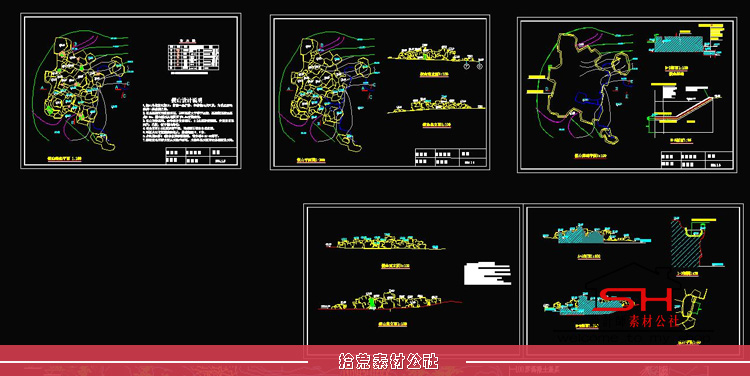 园林景区农庄酒店别墅庭院假山叠水置石景观小品CAD平立面施工图 第11张