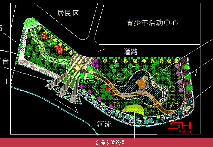 滨水湿地河道公园景观CAD总平面图图纸绿化设计方案施工图布置图 第3张