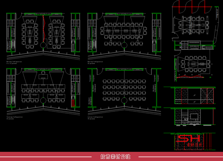 室内办公空间设计装饰家具小品会议室茶几沙发CAD平面图图库素材 第15张