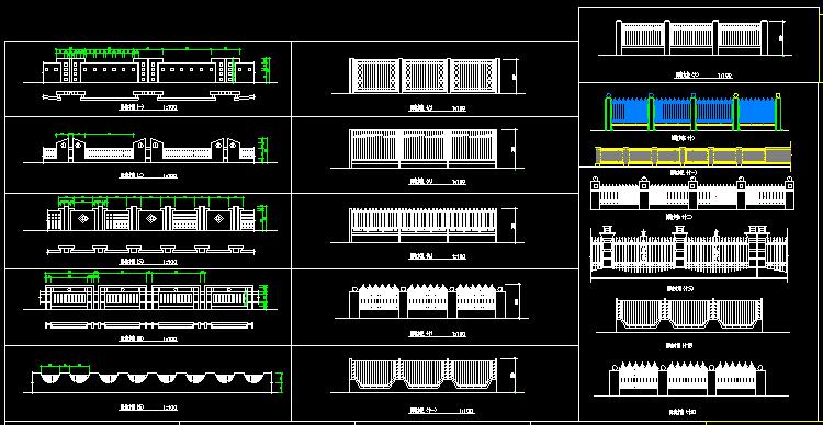 景观小品防腐木钢结构栏杆护栏铁艺围墙栏大门CAD施工图详图设计 第3张