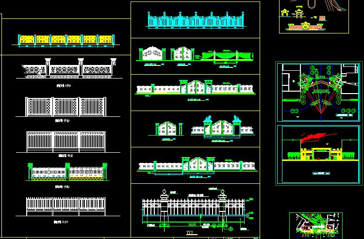 景观小品防腐木钢结构栏杆护栏铁艺围墙栏大门CAD施工图详图设计 第4张
