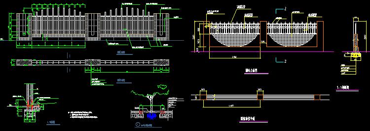 景观小品防腐木钢结构栏杆护栏铁艺围墙栏大门CAD施工图详图设计 第10张