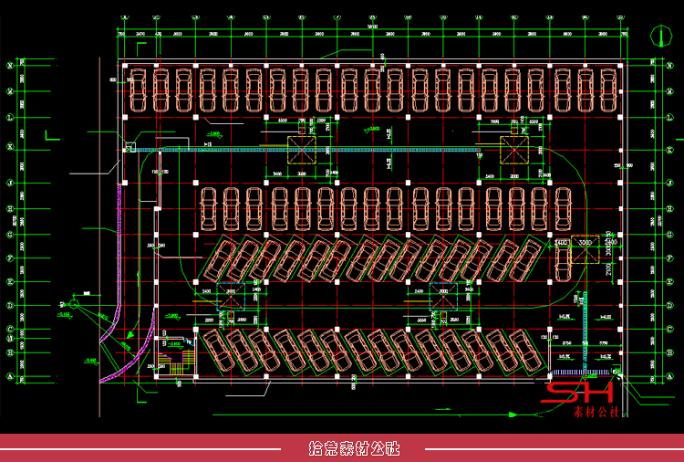 露天地面停车场地下车库立体车位非机动车停车场出入口CAD施工图 第12张