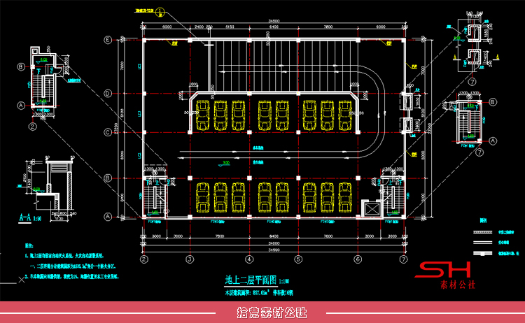 露天地面停车场地下车库立体车位非机动车停车场出入口CAD施工图 第10张
