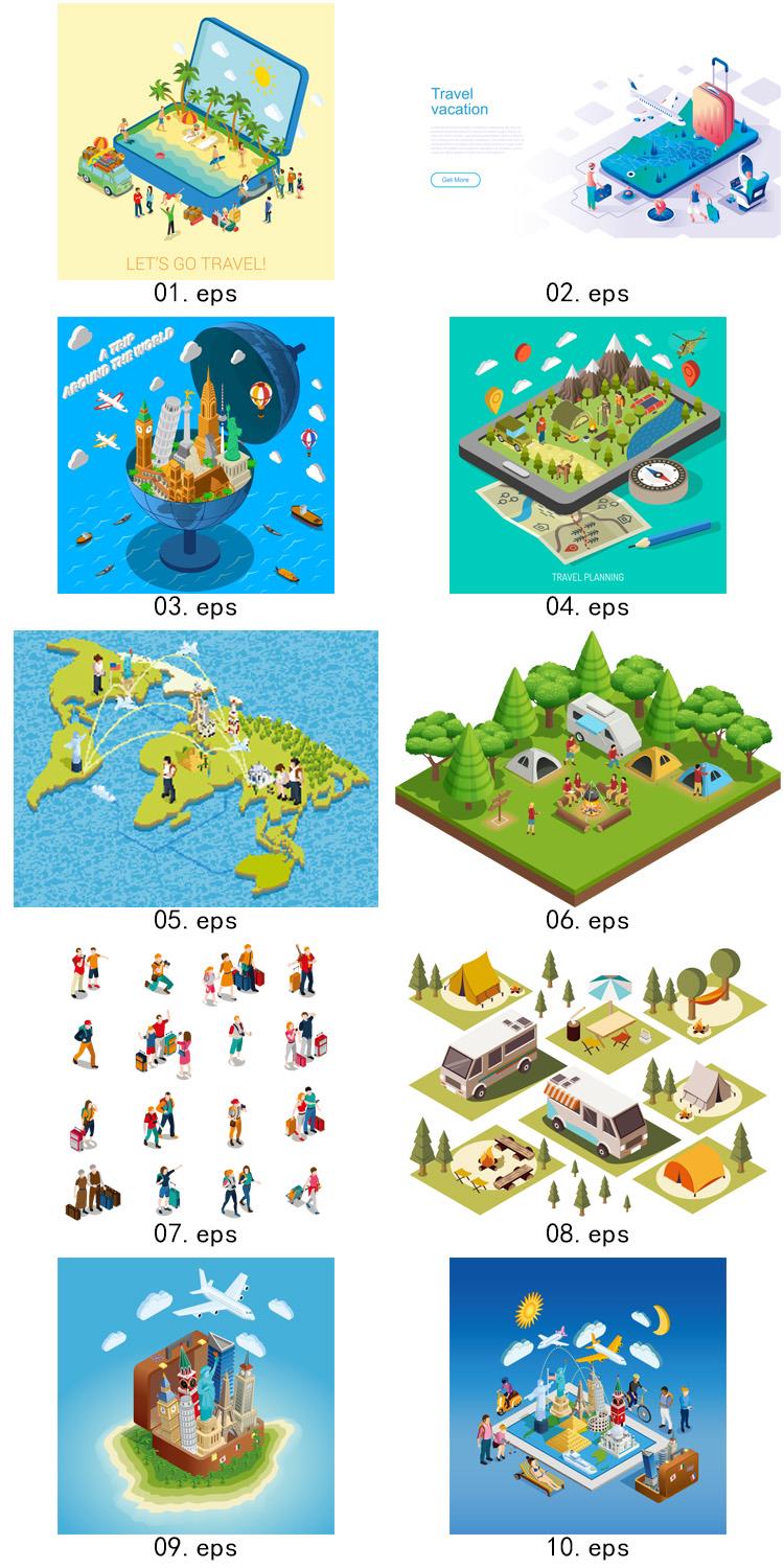 2.5D等距 旅行 旅游 房车 露营  ai矢量图形设计素材 第3张