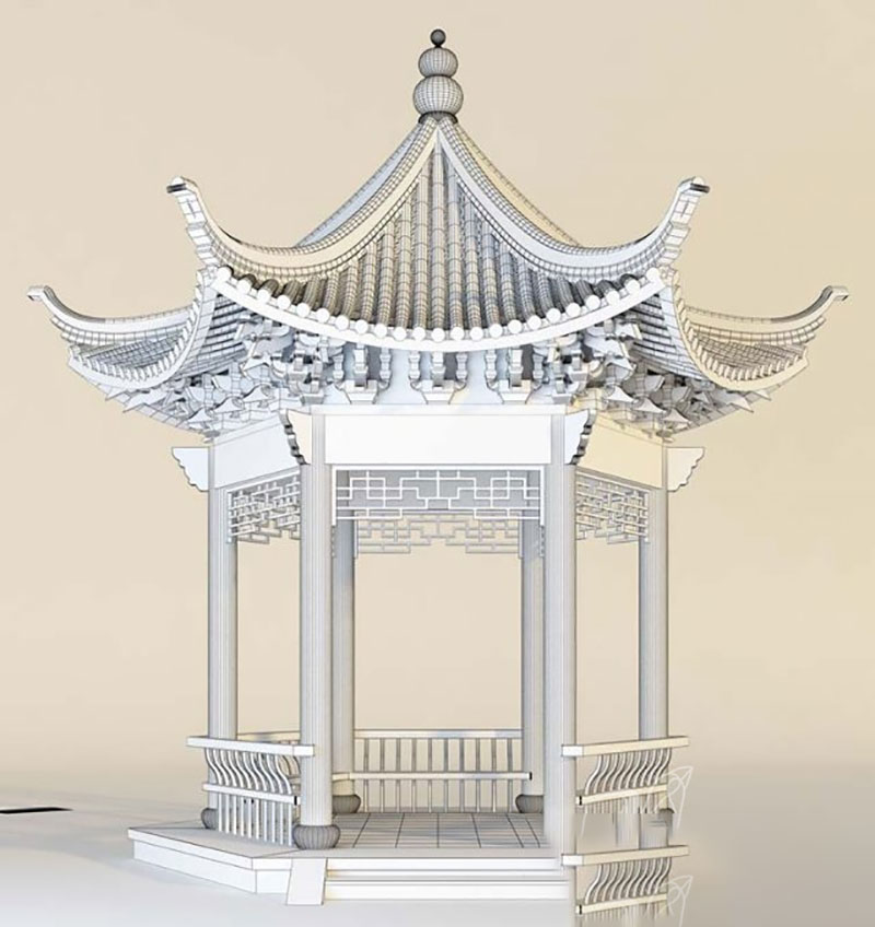 古代建筑房屋MAX VRAY  C4D复古部件模型六角凉亭三维3D素材A1197 第1张