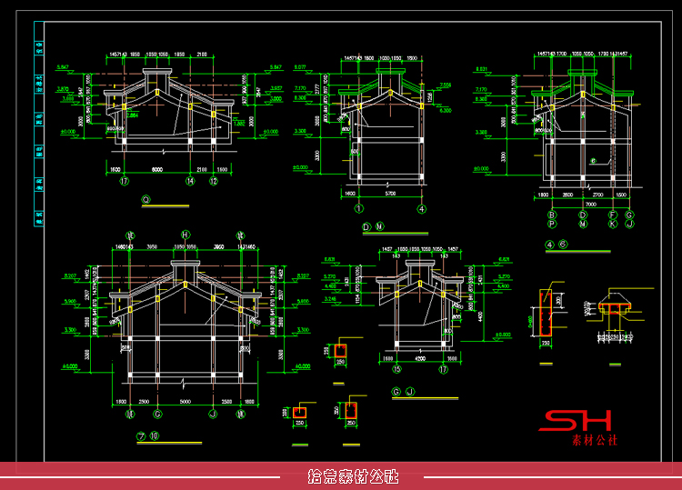 徽派别墅会所农村民居民宿农家乐马头墙建筑设计CAD施工详图图纸 第14张