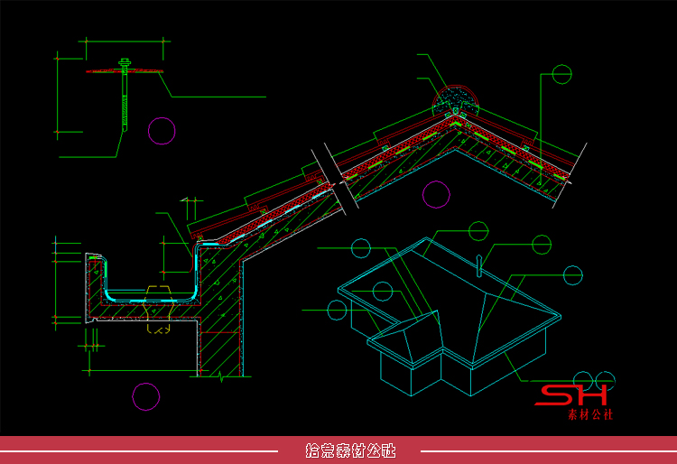 平坡屋面彩钢板屋面顶檐口天沟节点CAD建筑设计施工图纸大样详图 第8张