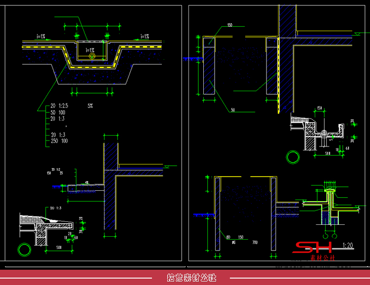 楼面地面排水沟地沟台阶坡道变形缝建筑构造CAD节点大样施工图纸 第9张