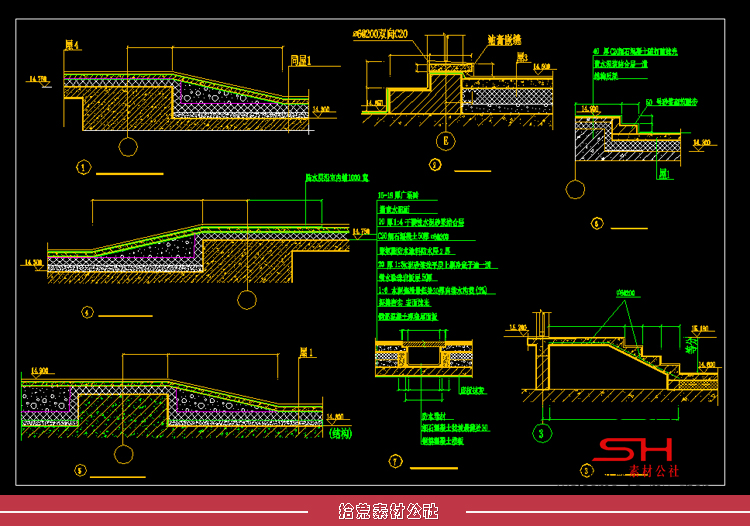 楼面地面排水沟地沟台阶坡道变形缝建筑构造CAD节点大样施工图纸 第24张