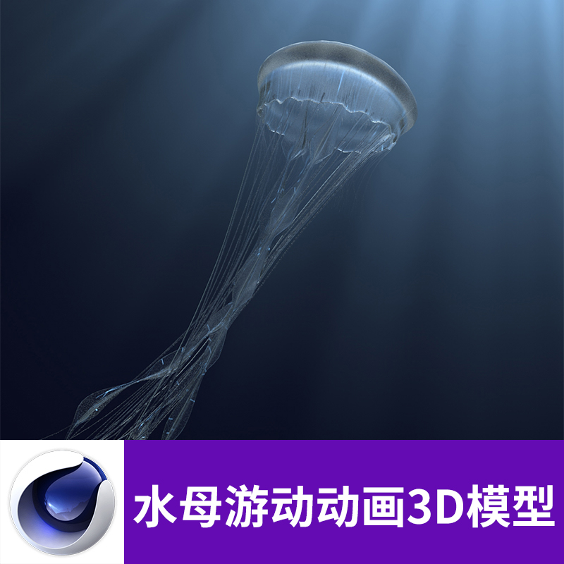 C4D 3D水生动物水母游泳动画带材质贴图设计参考三维模型素材A682图片