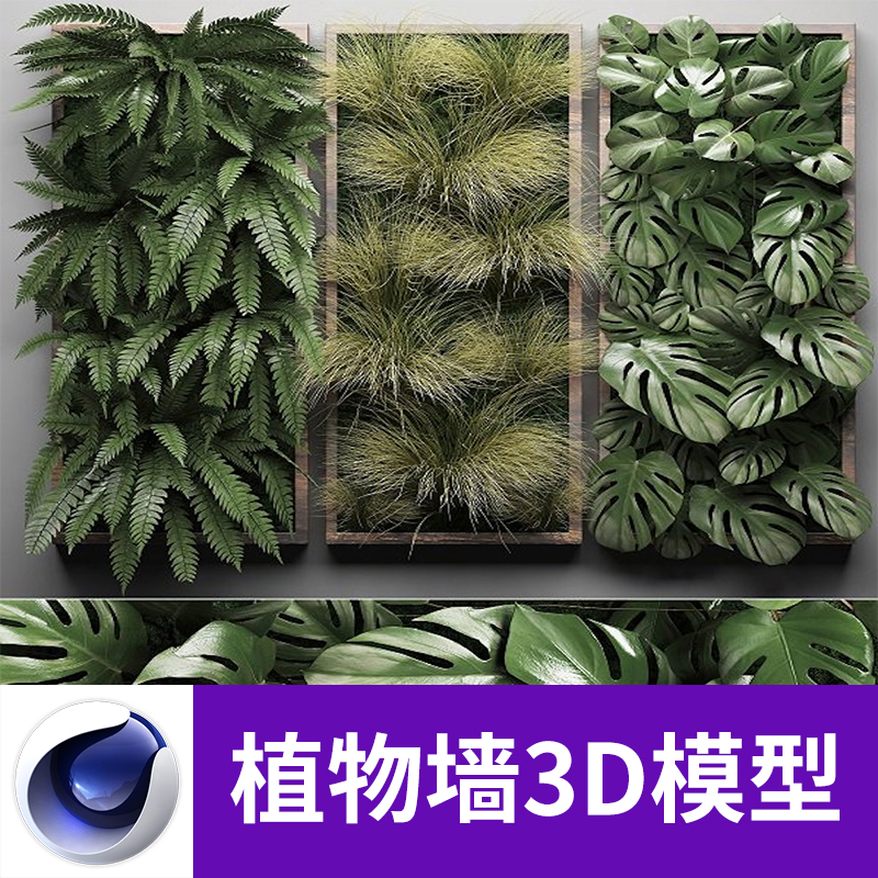 C4D MAX FBX OBJ花园植被植物墙带材质贴图设计参考三维模型A635图片